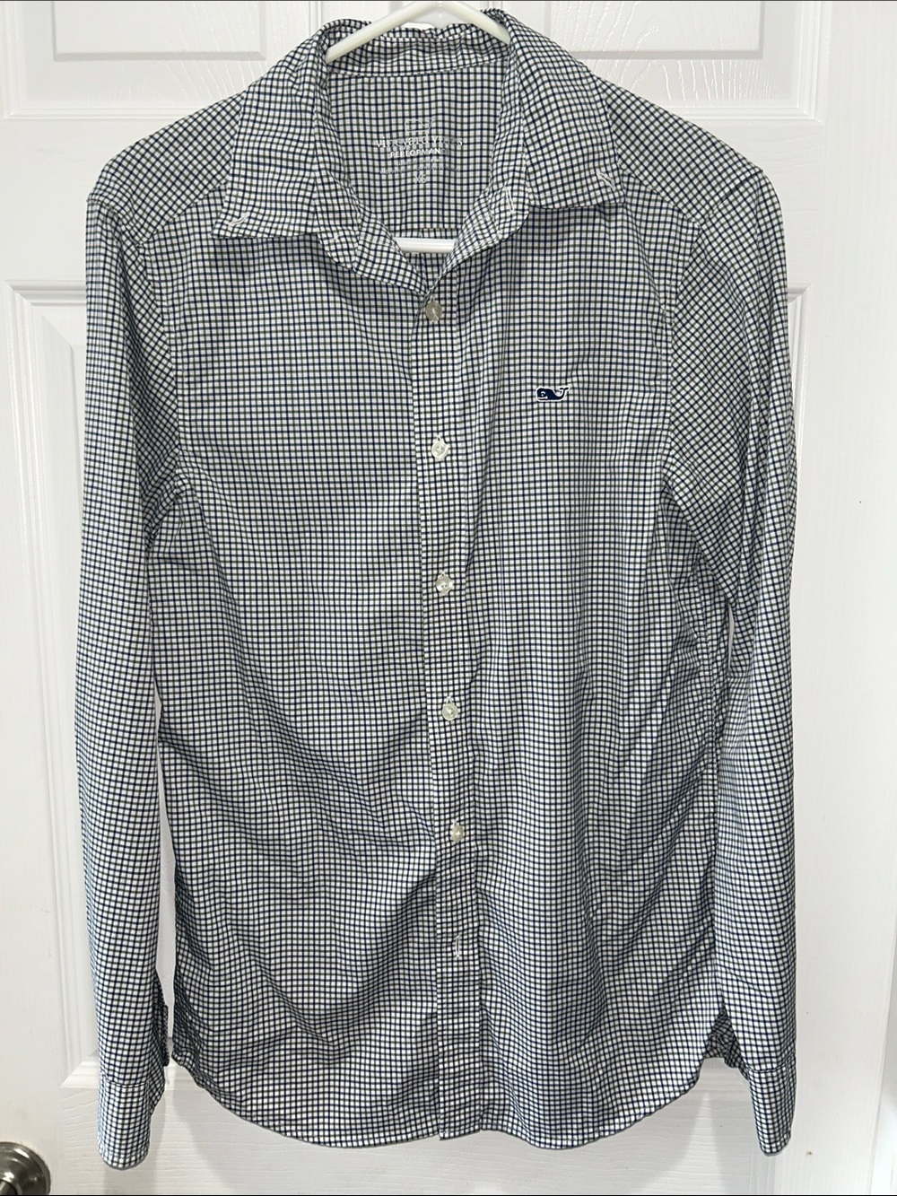 Vineyard Vines Navy, Green & White Gingham Performance Button-Down Shirt